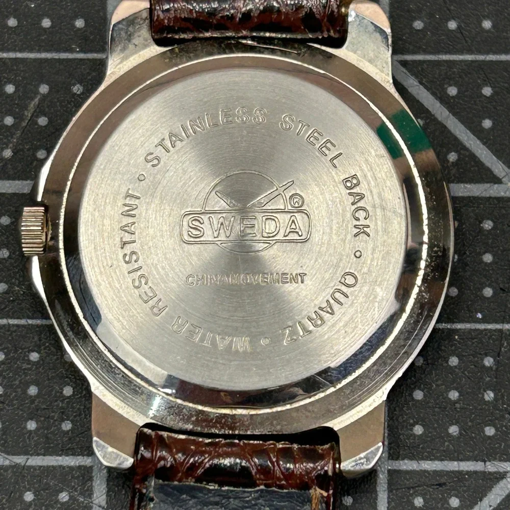 SWEDA IFC Quartz Watch Stainless Steel Back Water Resistant Genuine Leather Band